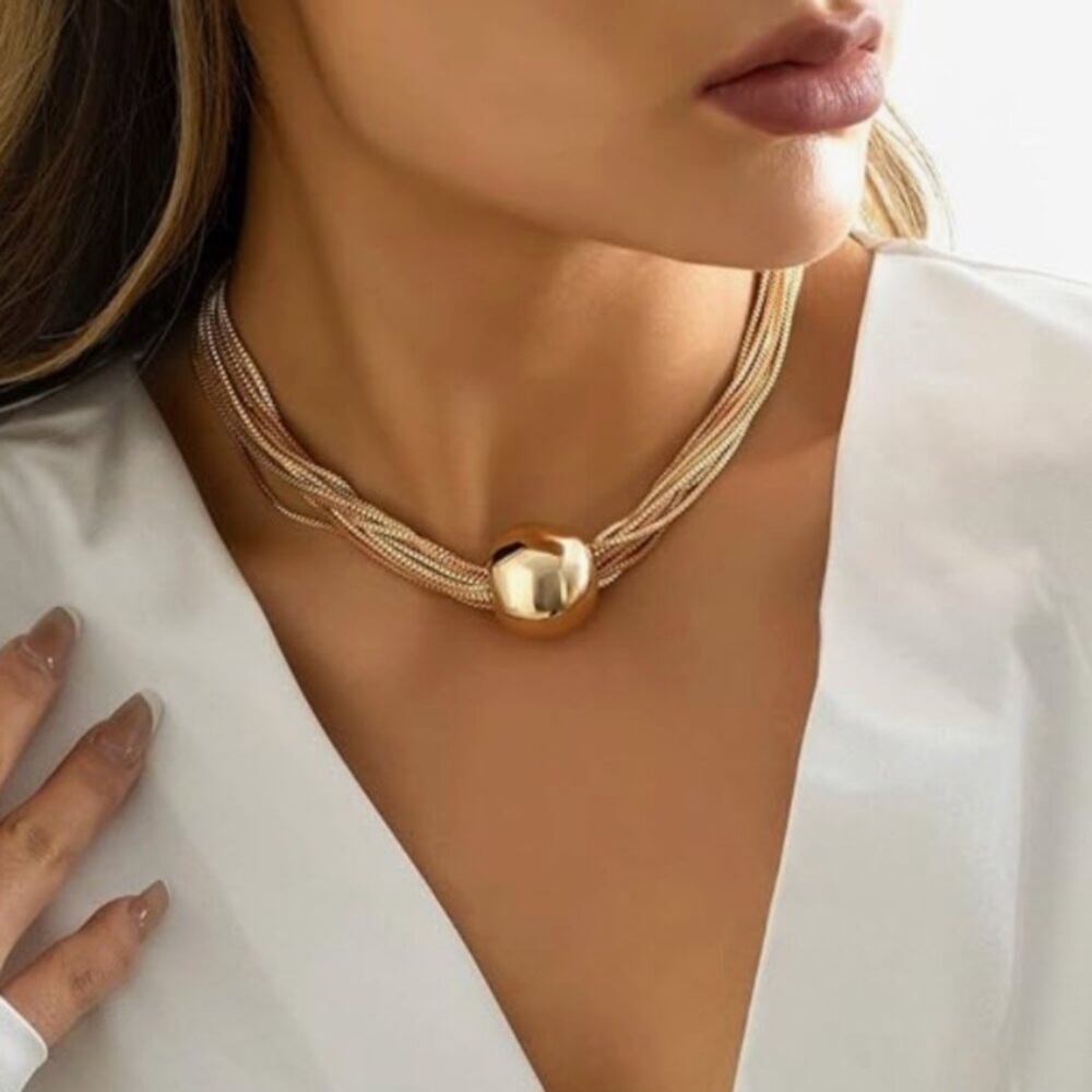 24k Gold Plated Bold Gold Bead Choker new - Picture 2 of 6